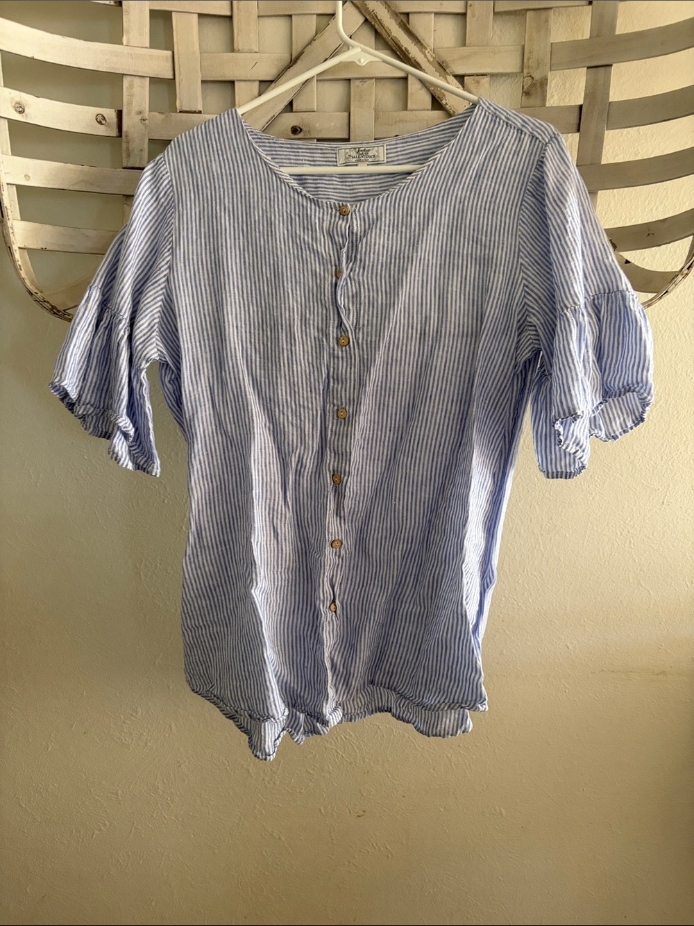 Valentina Light Blue & White Striped Button-Down Top